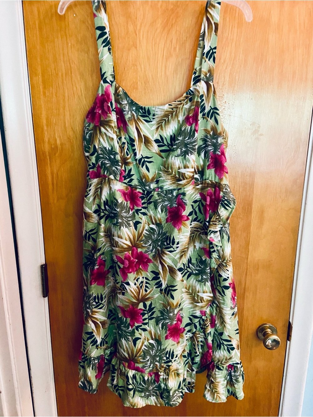 TROPICAL! Kori Floral Smocked Sundress — Pink, Green & Gold Print